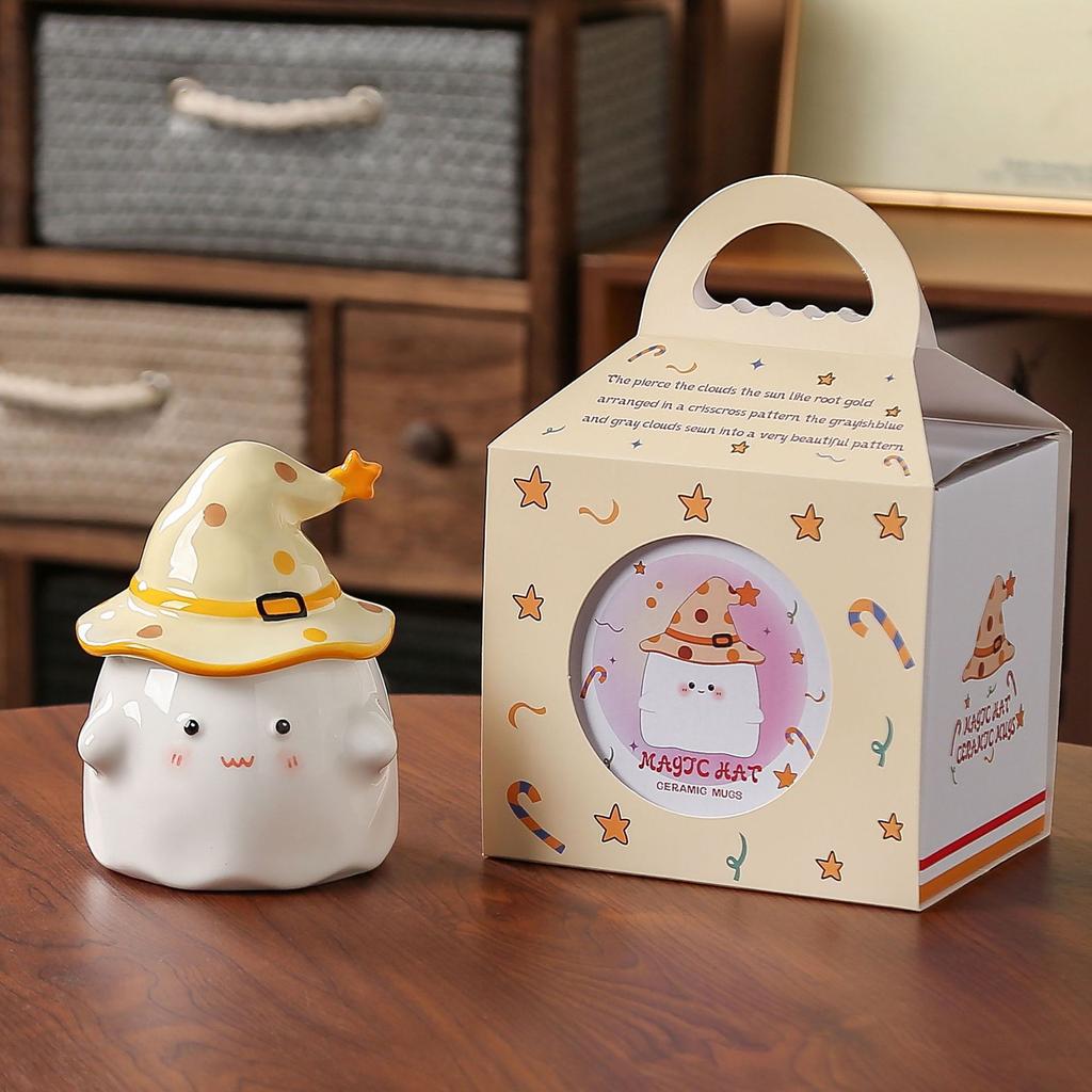Hochwertiger Becher, süßer Wasserbecher mit Deckel, Souvenir, Mädchen, kreatives Geburtstagsgeschenk, Cartoon-Geister-Keramiktasse