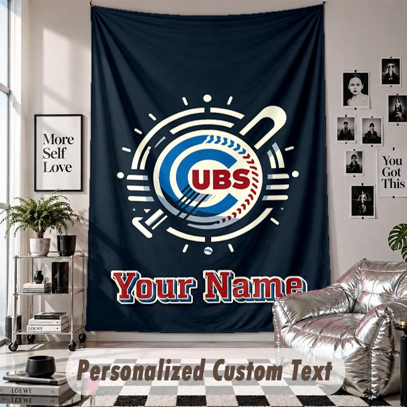 Wall Hanging Tapestry With Custom Name & Text, Chicago Cubs Decorative Tapestry For Bedroom