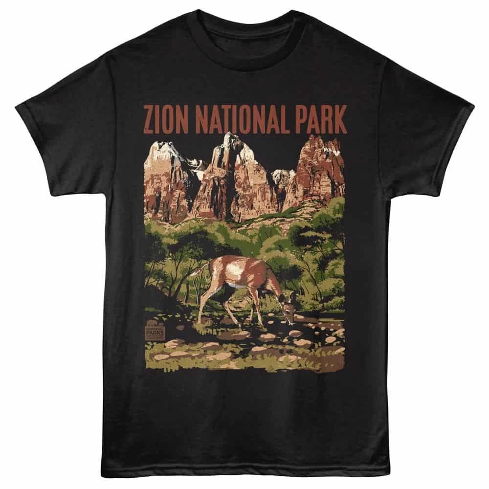 Zion Peaks and Deer Men s T-Shirt L