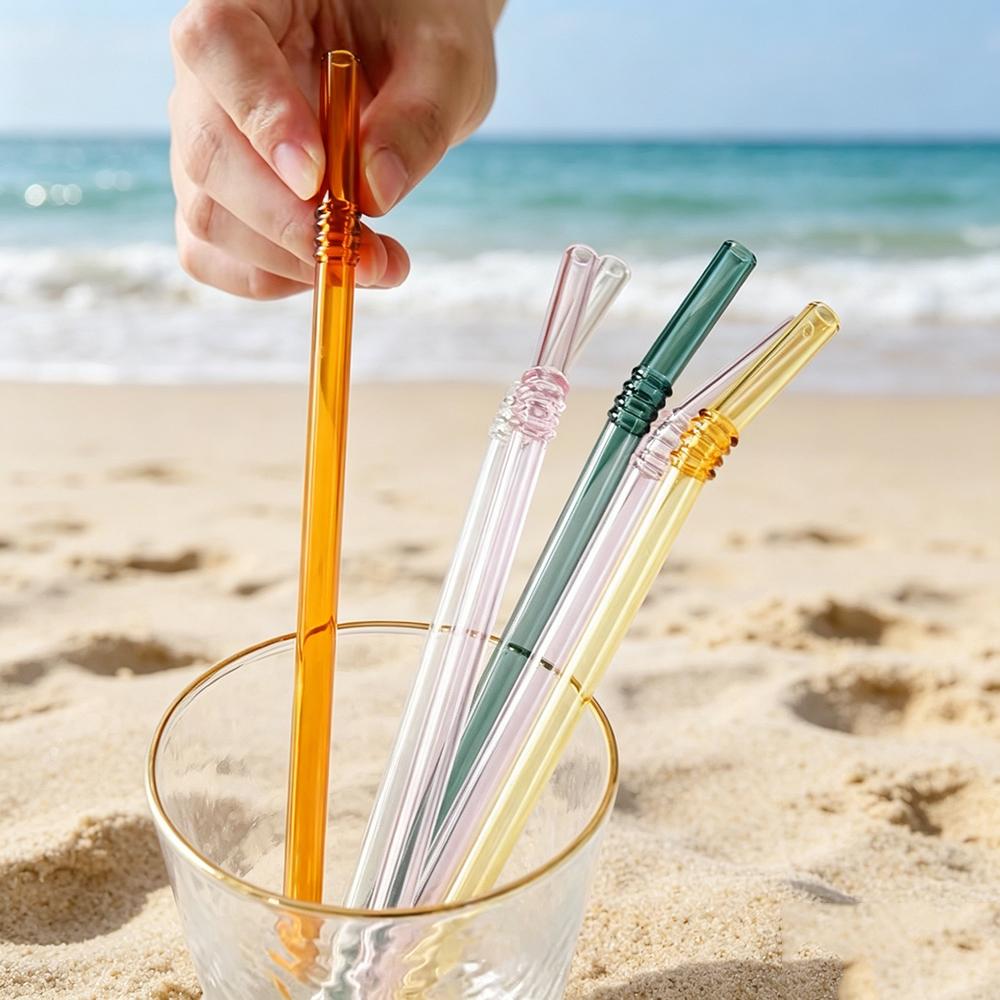 8mm High Borosilicate Glass Straw 10Pcs Reusable Eco Friendly Drinking Straws Set Bubble Tea Smoothies Bar Accessories