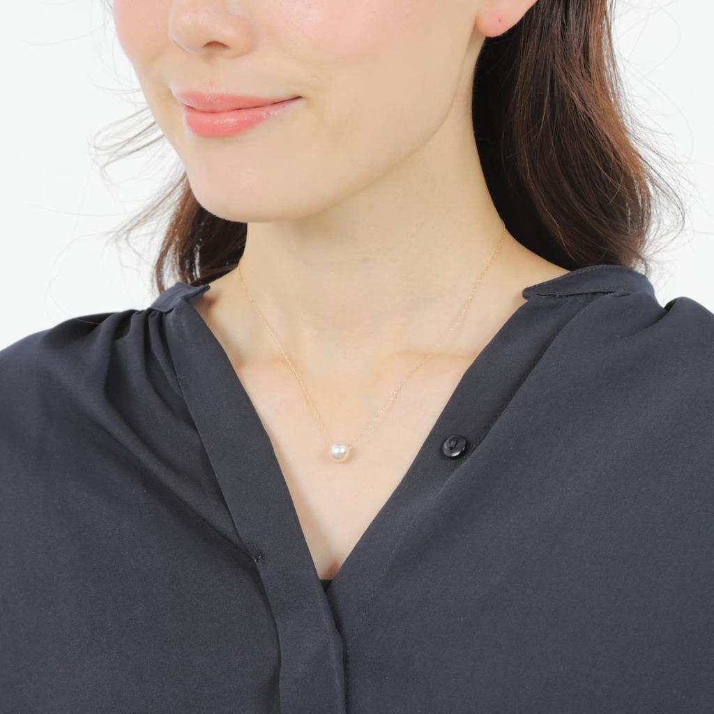 Happy Goods Shop Pearl Akoya Single 18K Gold Necklace, 8-8.5mm Pearl, Gold, 40cm, Women's, Pearl, Pendant,