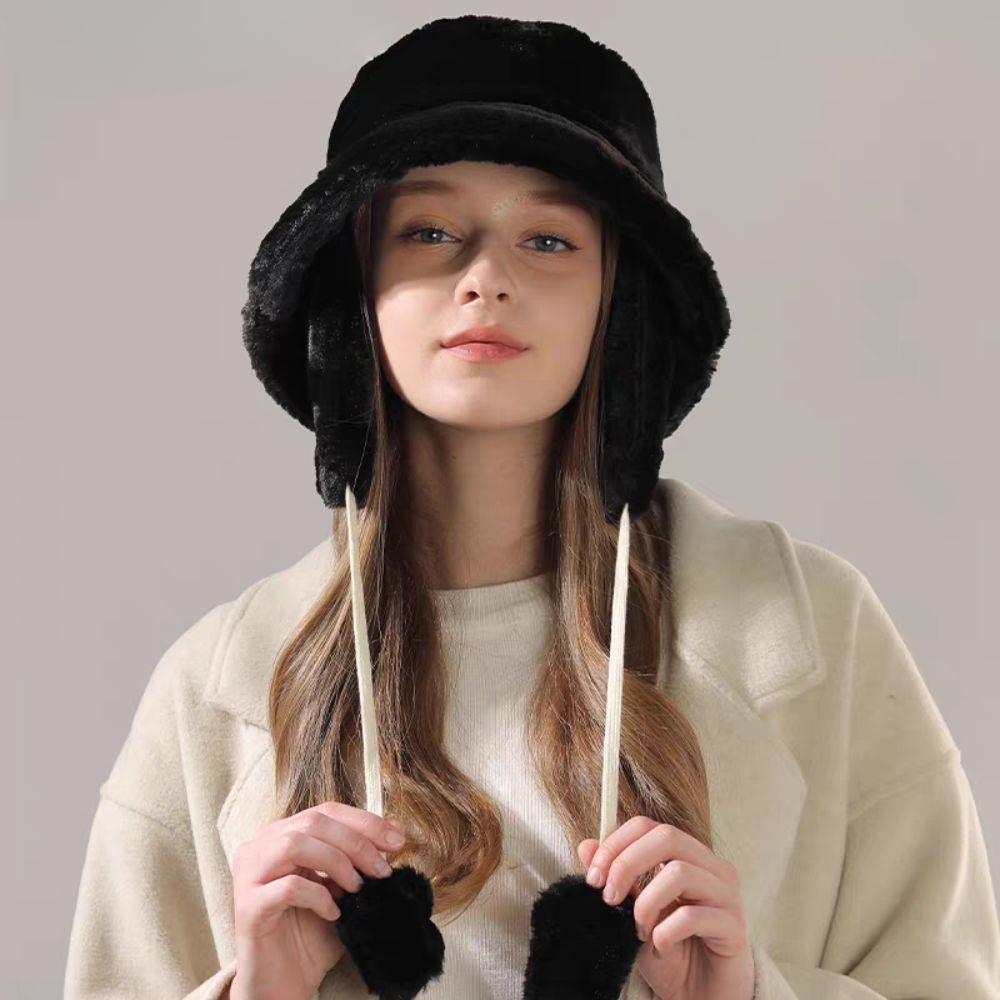 Winter Hat With Earflap Luxury Fisherman Hat Solid Color Beanie Panama Lady Hiking Fur Hat Bucket Hats Warm Thicken Barrel Cap