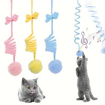 New Spring Rabbit Fur Big Ball Cat Teaser Retractable Elastic Rope Cat Toy Self-hilarious Hanging Cat Toy