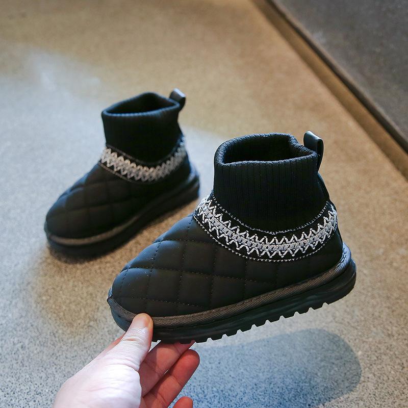 

Детские короткие зимние ботинки, износостойкие ботильоны с толстым мехом, зимние новые детские туфли на плоской подошве, нескользящие, размер 25-36 31 чёрный