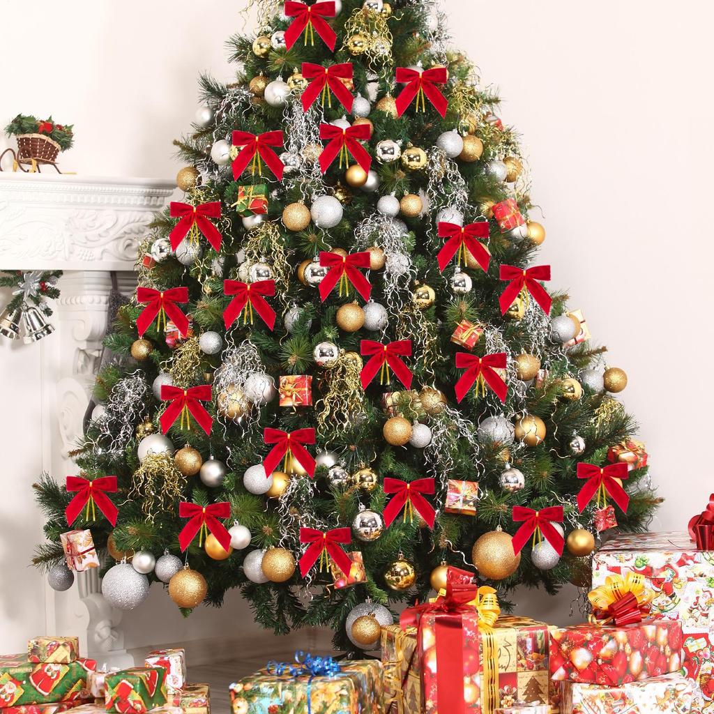 Weihnachtsbaum Samt Schleifen 24 Stück/Set Rustikale Weihnachtsgirlanden Geschenkverpackung Schleifen für Snacktüten Heimdeko