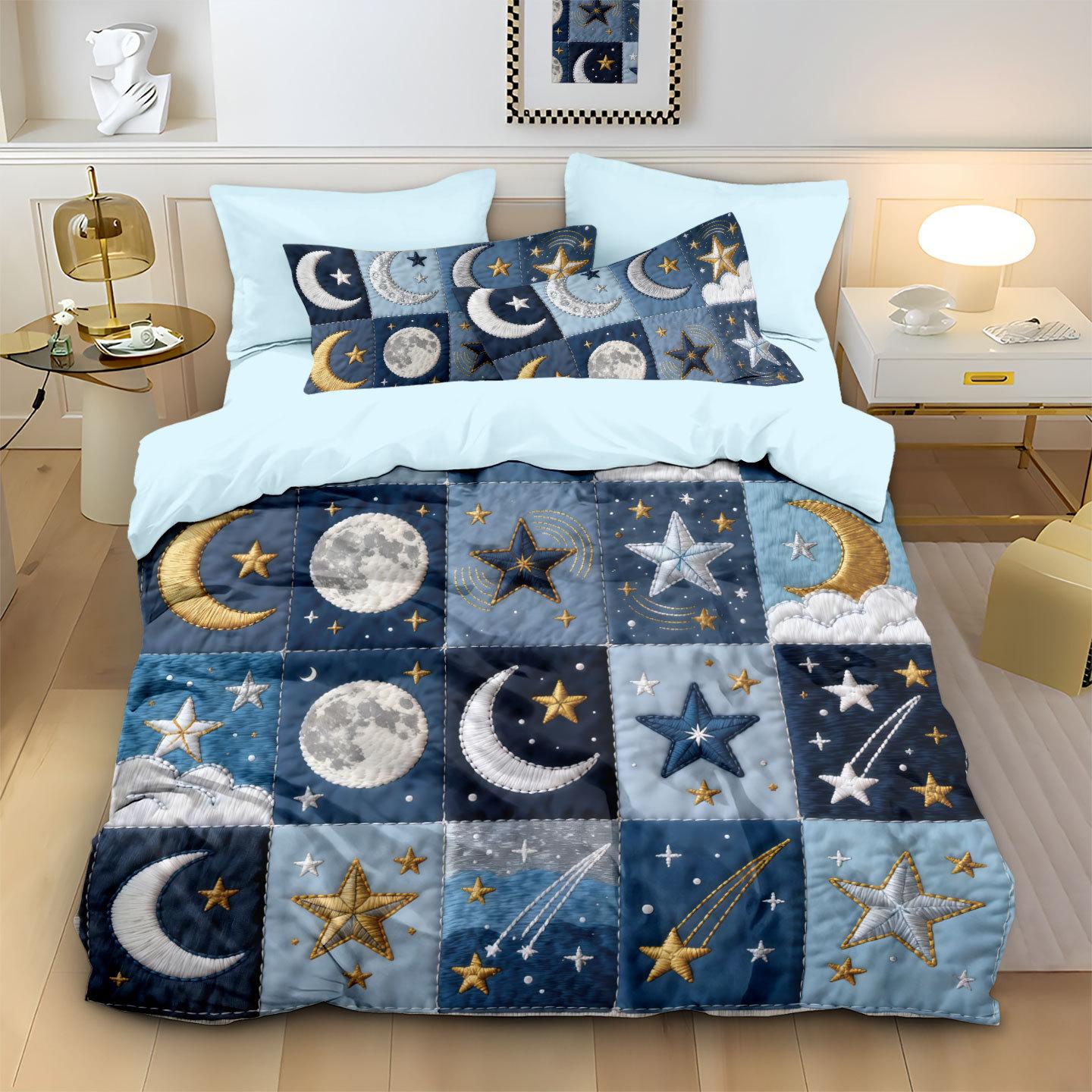 

Bed Kit Sun And Moon Digital Printing Three-Piece Set Abraded Pillow Cover Quilt Cover Quilt Cover 135x200