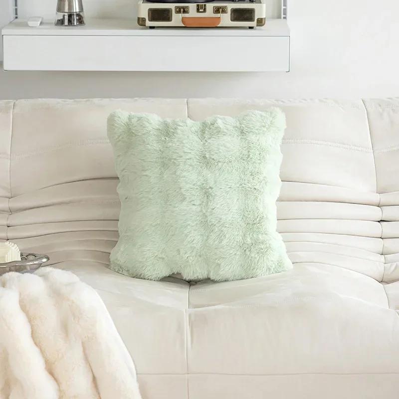 Winter Imitation Rabbit Hair Bubble Plush Throw Pillow Case Bedroom Living Room Sofa Soft Comfortable Pillow Sleeve Hand Warmer