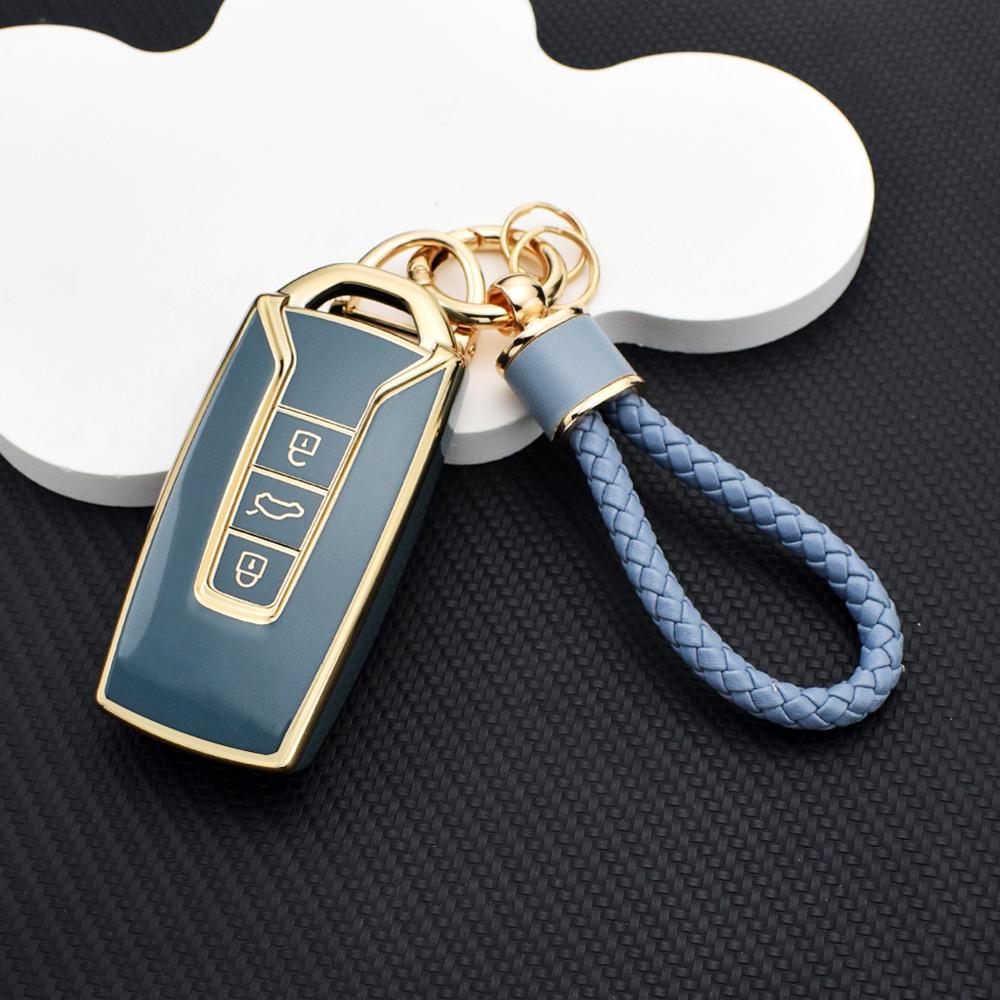 Soft Durable TPU Key Fob Cover for Volkswagen Touareg 2018-2023 - 3 Button Car Remote Protective Case with Key Chain Key Rings
