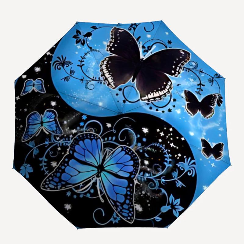 

1pc Butterfly Yin Yang Decorative Automatic Open/Close Umbrella with Windproof, 8-Rib Sturdy Canopy, Durable Ribs, Ideal for Gifts yy251117003