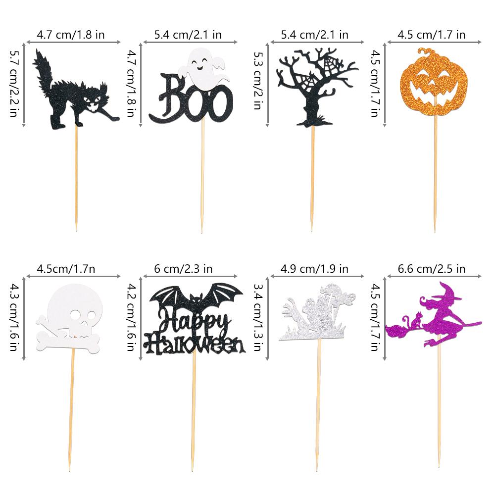 Halloween Cupcake Toppers Glitter Ghost Pumpkin Cat Boo Witch cake Picks for Happy Halloween Theme birthday party Baking Decor