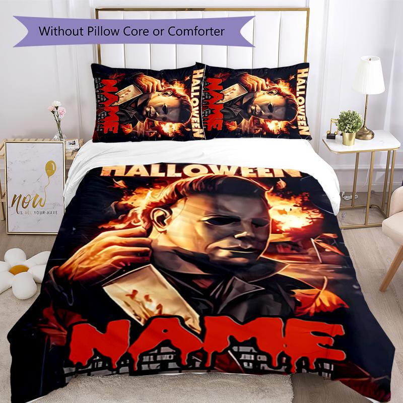 3pcs Custom Name Cartoon Michael Myers Bedding Set Duvet Cover Closure Includes 1 Duvet Cover & 2 Pillowcases for All Seasons Bedroom Decor