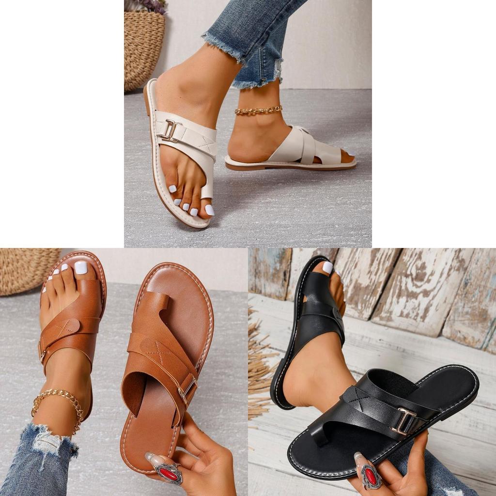 Summer Flat Toe Sandals For Women With Breathable Pu Leather And Rubber Sole For Casual Daily Wear