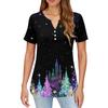 Women's T Shirt Christmas Print Button Short Sleeve Daily Weekend Fashion Basic V- Neck Regular Top