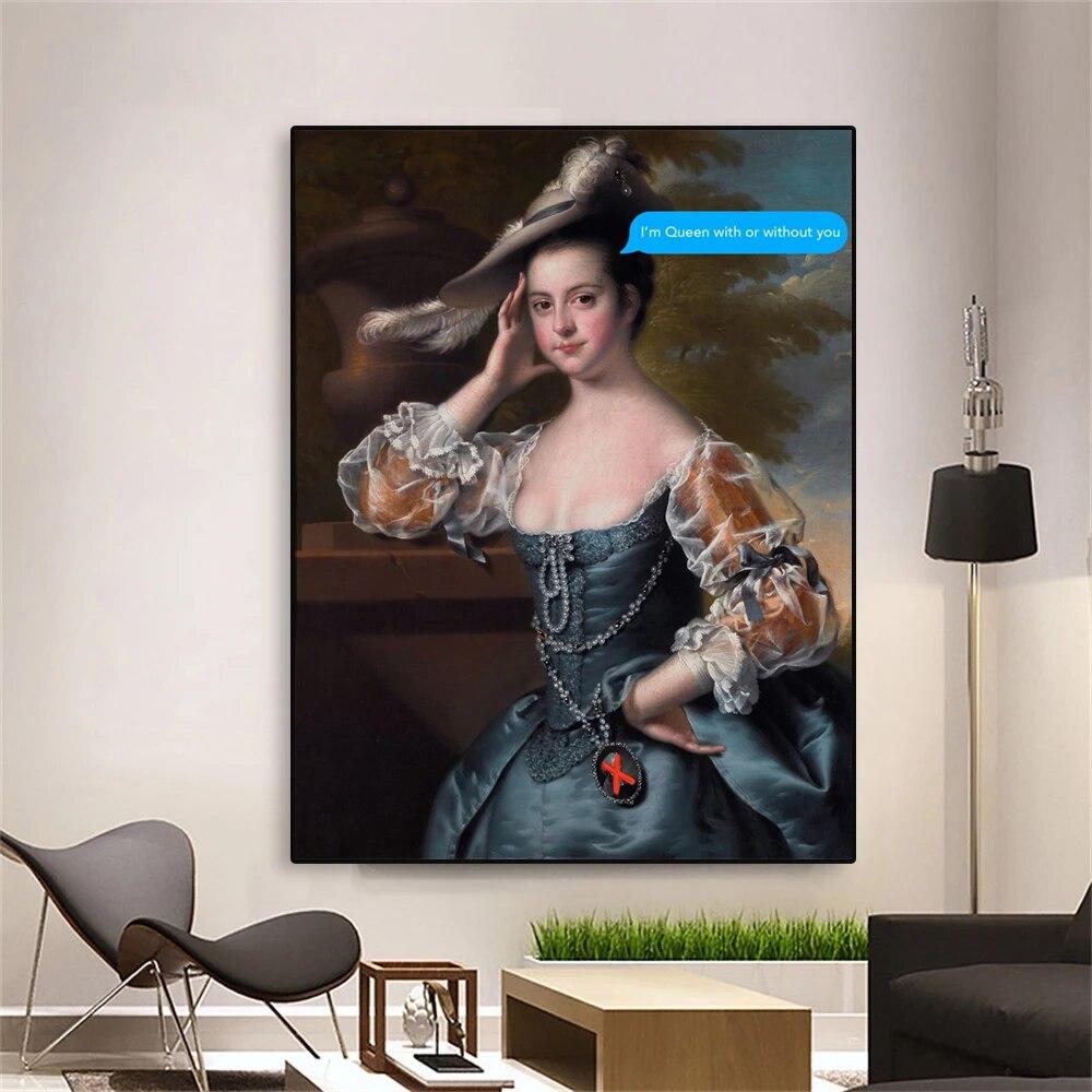 Vintage Art Poster Funny Style I’m Queen with or Without You Prints  Funny Quotes Letter Art Canvas Painting Home Room Decor