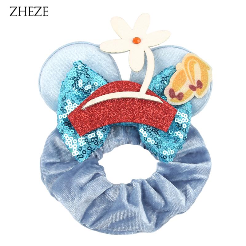 New Disney Mouse Ears Scrunchies Hairband Girl Ponytail Holder For Women Sequins Bows Headband  Women Trip DIY Accessories