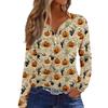 Haut T-shirt Décontracté Mode Femme Imprimé Halloween Col en V Bouton Bordure Manches Longues