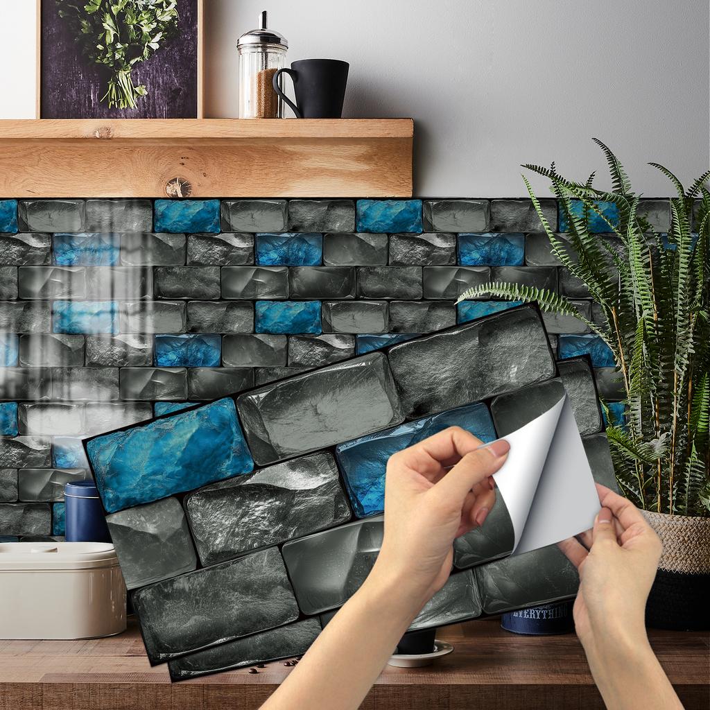 KUUJOJO 3D Vintage Faux Wall Tile Self-Adhesive Decal for Kitchen, Living Room and Bathroom Wall Decor, 11.8 in. X 5.91 in.