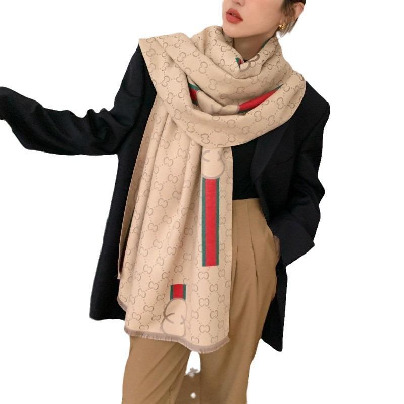 Autumn and winter long letter premium jacquard shawl double-sided dual-purpose scarf women's thickened warm imitation cashmere scarf