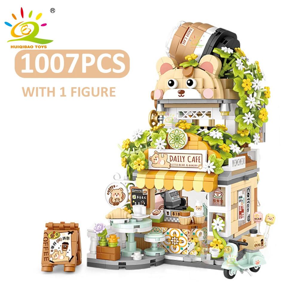 Non-Toxic City Mini Street View Panda Taiyaki Restaurant Model Building Blocks Diy Bear Coffee Shop Decorative Bricks Toys Adult