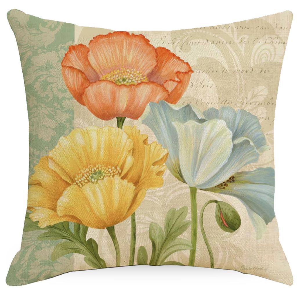 European and American Retro American Flower Linen Printed Pillowcase Home Sofa Pillow Waist Back Cushion Cover