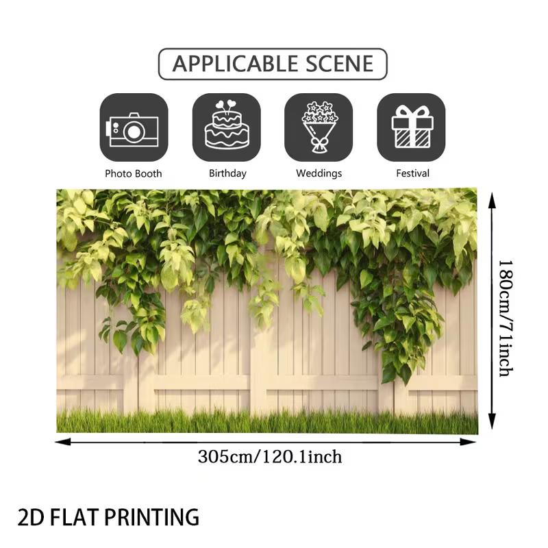 2D Pale Cream Wood Fence Top Variegated Green Ivy Front Lawn Suburban Home Backdrop