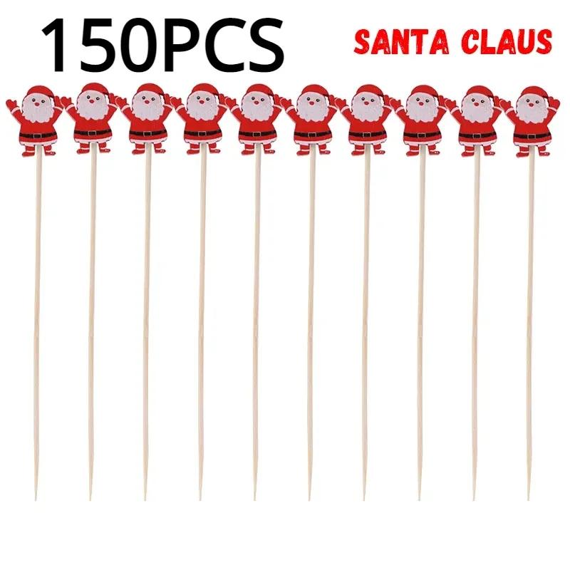 50 Stück/Set Weihnachten Fruchtspieße Einweg Bambusspieße Schneeflocke Weihnachtsbaum Elch Weihnachtsmann Schneemann Spieße Weihnachtsdekoration