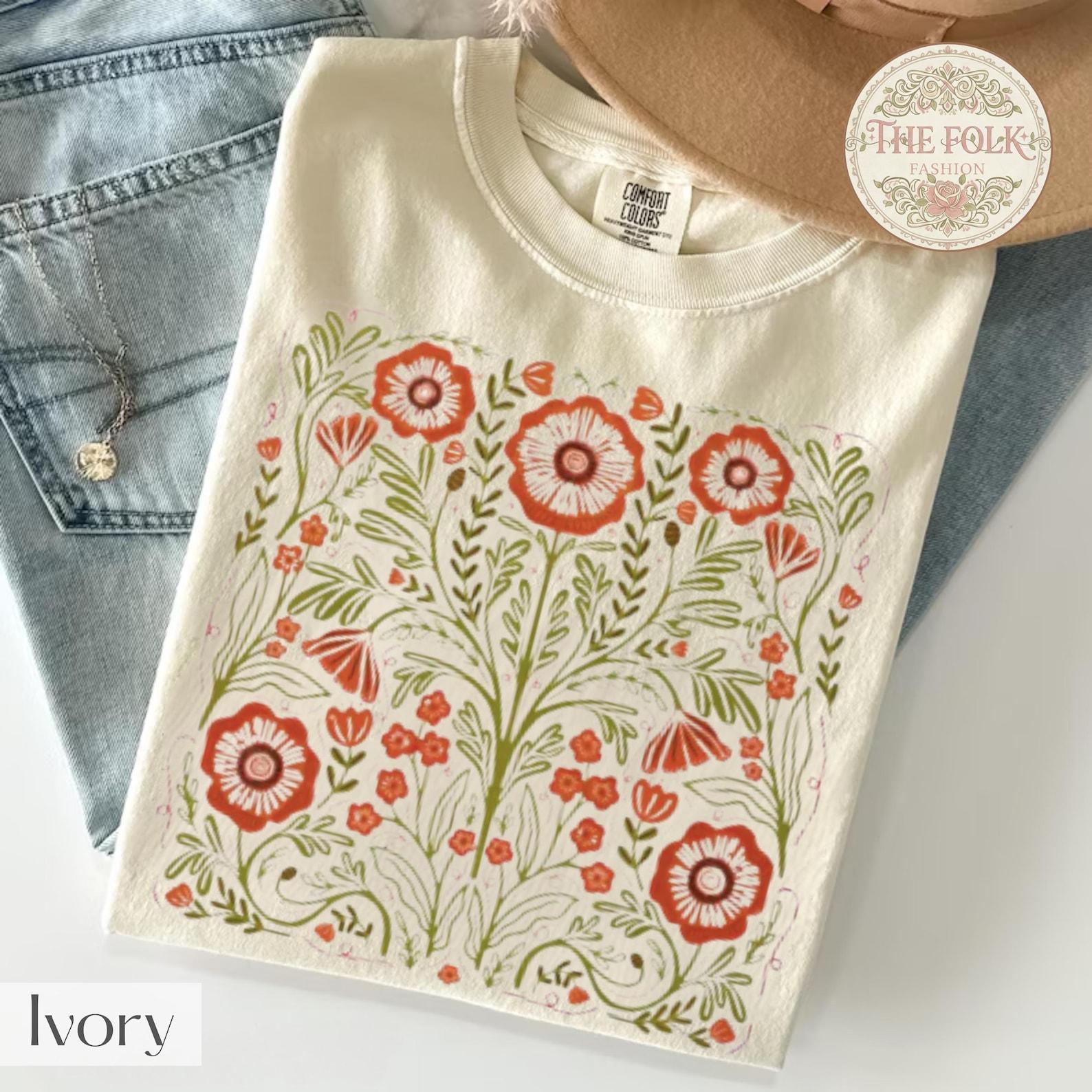 Art Nouveau Floral Shirt, Retro Boho Flower Graphic Tee, Vintage 70s Botanical Women Tshirt, Comfort Colors Floral Shirt, Aesthetic Nature 2XL