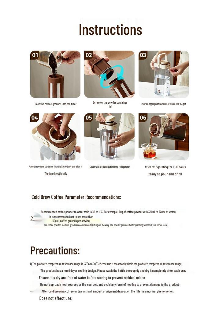 Cold Brew Coffee & Tea Pot - Large Capacity Portable Pitcher for Refrigerator