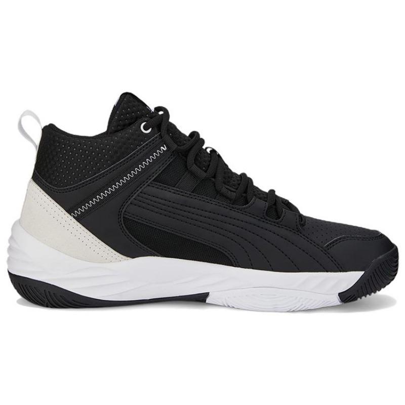 Puma REBOUND Future Evo Tissu de Base Cuir Mi-haut Rétro Chaussures de Basketball Unisexe Noir Blanc 386379-01