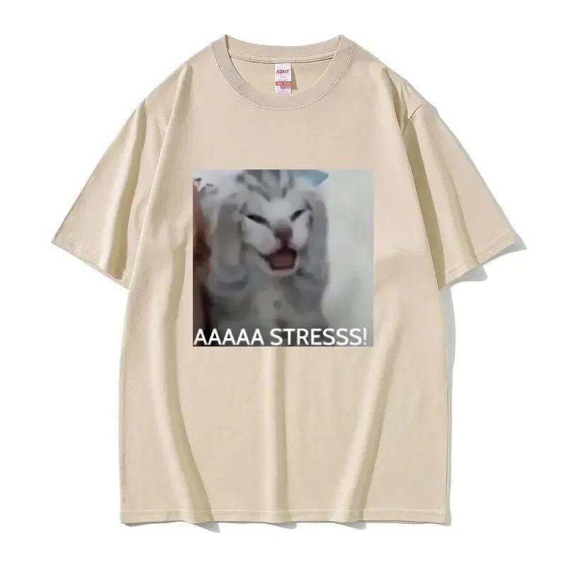 Cute Funny Stressed Cat Meme Tshirt Summer Men Women's Casual Loose Oversized T-shirts Oversized High Quality Soft Comfortable