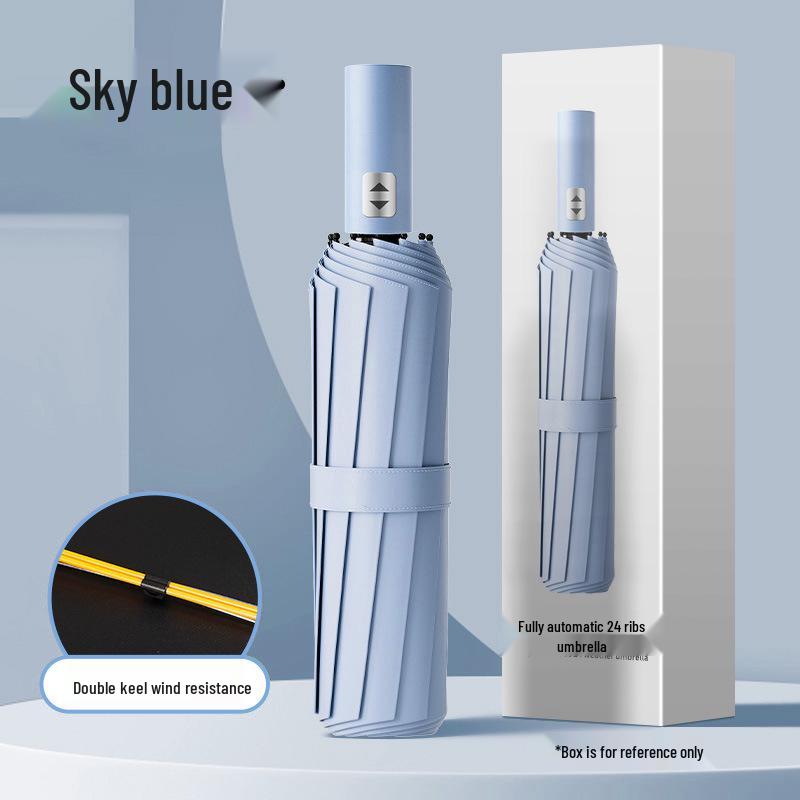 24-ribbers automatisk stormbestandig sammenleggbar paraply for sol og regn