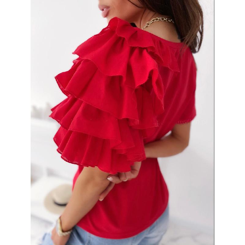 T-shirt da donna 2026 Estate Manica Corta con Volant Girocollo Semplice ed Elegante