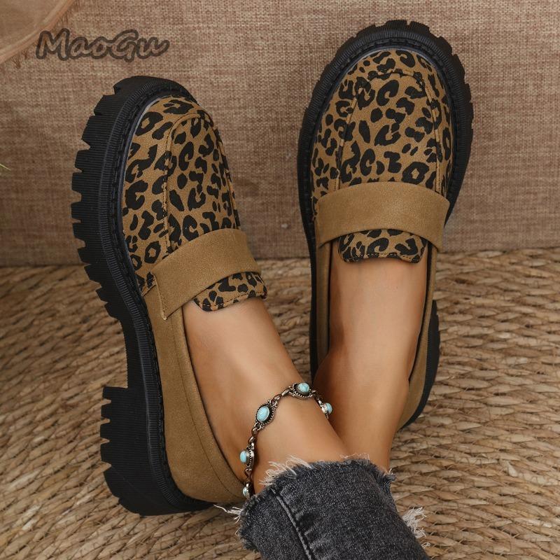 Mode Grote Maat 35-43 Instappers Luipaardprint Casual Schoenen Ronde Neus Antislip Dames Loafers Dikke Zool Enkele Schoenen Mocasines Mujer