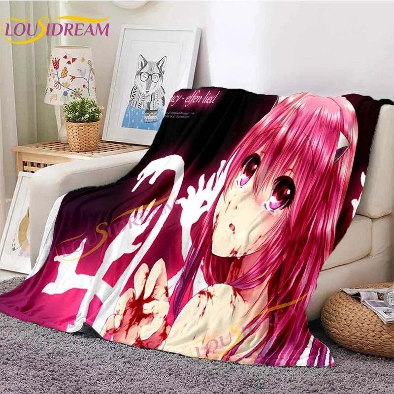 Anime Blanket Elfen Lied Blanket Cartoon Printed Blanket Cover Flannel Blanket Bed Sofa Living Room Blanket Home Decor Fans Gift