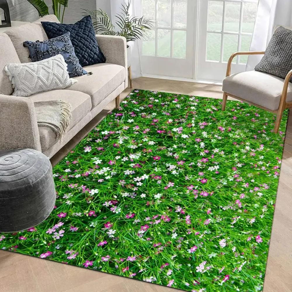1pc Fresh Floral Daisy Flowers Print Area Rug Floor Carpet for Bedroom, Living Room, Kitchen Garden, Balcony, Sunroom Decor