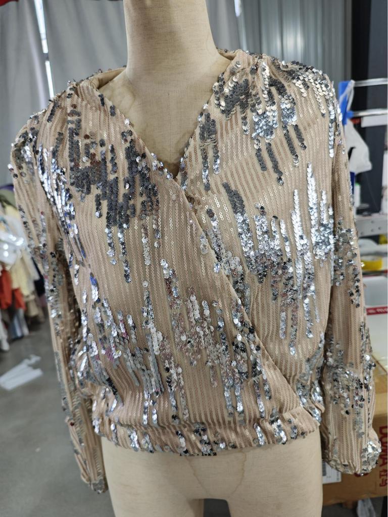 2025 Grenzüberschreitender Damen Herbst/Winter Pailletten V-Ausschnitt Übermantel