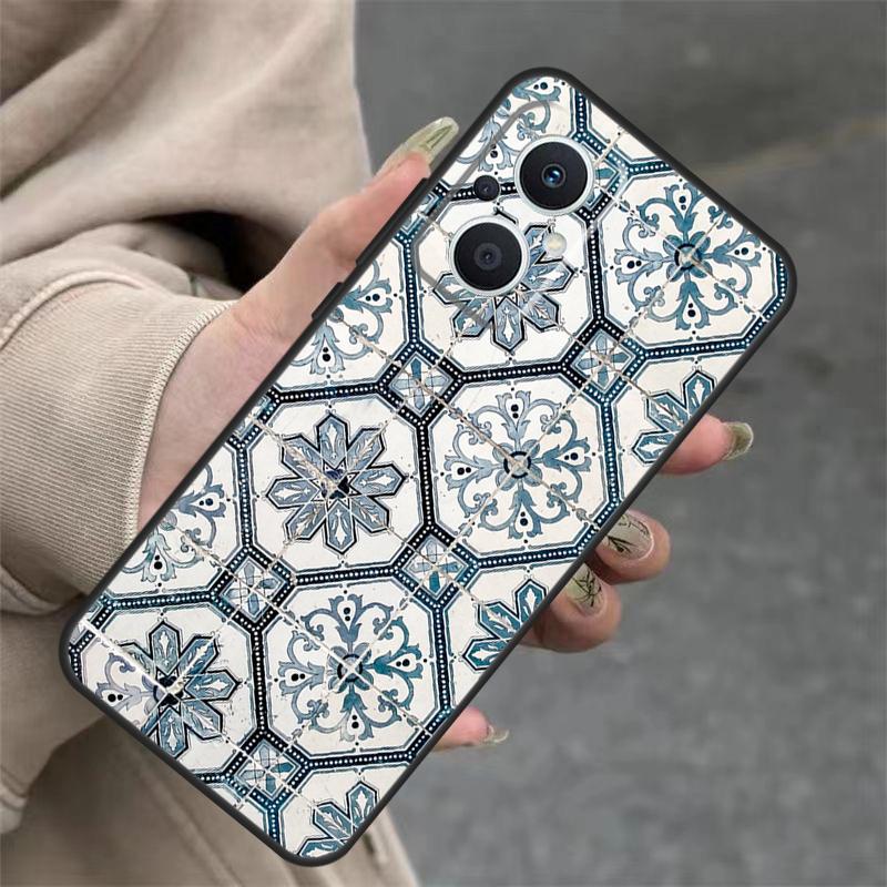 Portuguese Glazed Tiles Case For OPPO Reno 8T 13F 14F 12F 11F 10 12 13 14 Pro 7 8 Lite OPPO Find X8 X6 X9 Pro Cover
