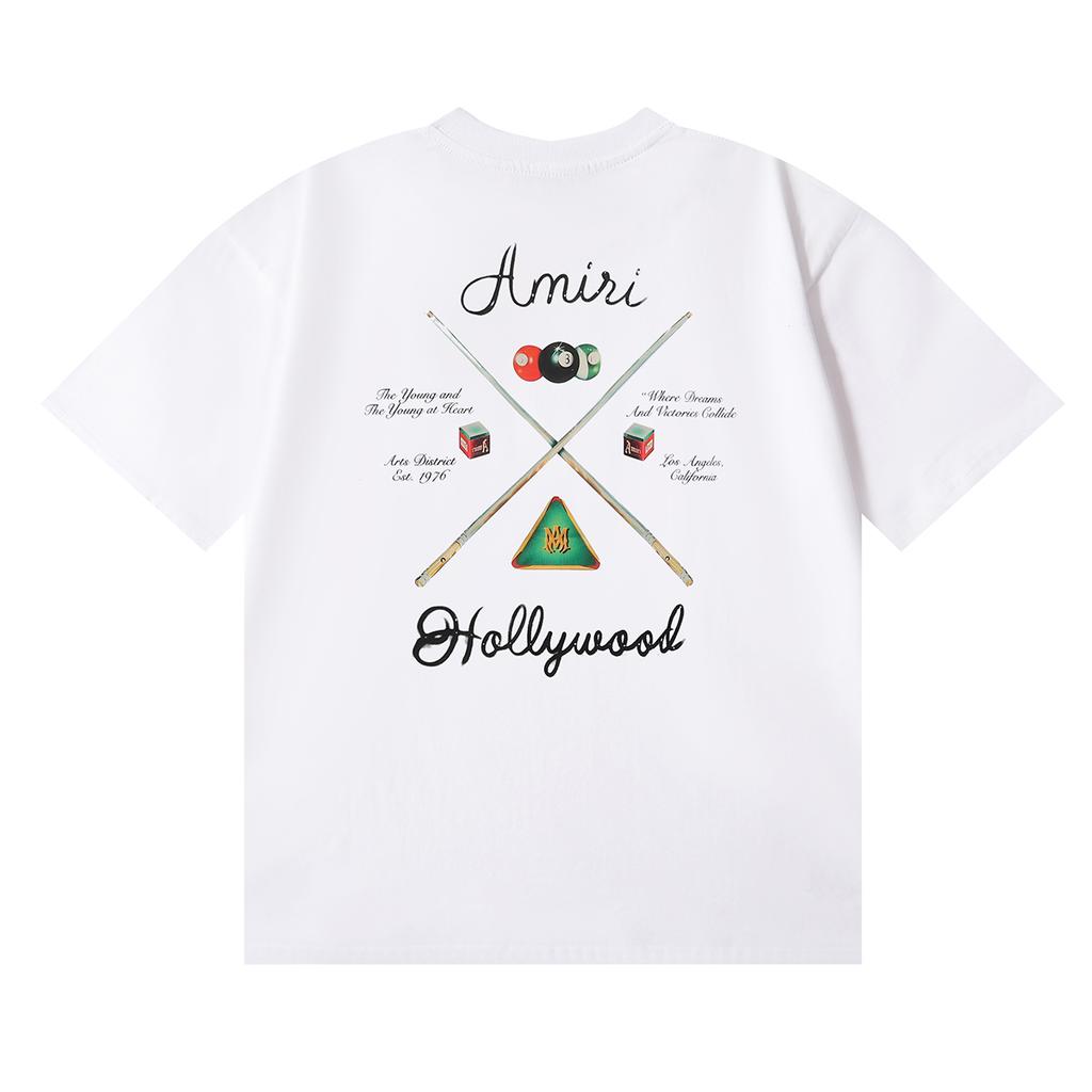989 Amiri 2025 Summer New Men's and Women's Loose High Quality Cotton Plus Size T-shirt Couple T-Shirt Snooker Slock Print