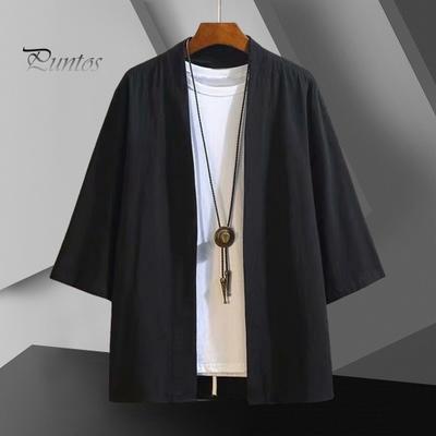 Wiosenna koszula męska Retro w stylu chińskim Otwarty ścieg Luźny kardigan Rękaw 3/4 Kapłan Sukienka Pure Color Tradycyjne ubrania Codzienna kurtka Top