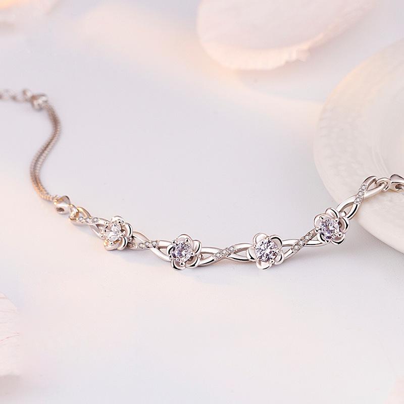 Vintage Silver Plated Bracelet for Women with Blooming Plum Blossom Design Elegant Hand Jewelry