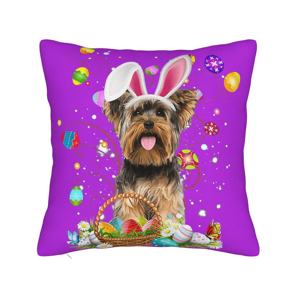 Cute Bunny Yorkie Terrier Dog Easter Eggs Pillow Cover Soft Cushion Cover Vintage Pillow Case For Office Car Home Decor