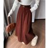 Women's High Waist Corduroy Midi Skirt - 2025 Autumn Winter Korean Style, Large Flare Pleated Design