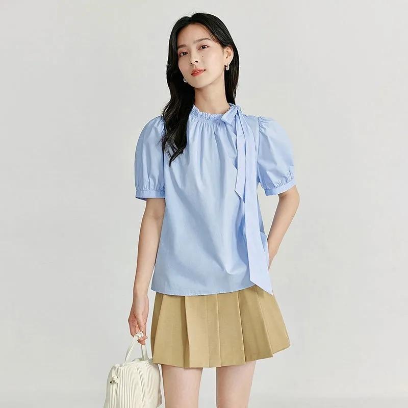 Sommer Damen Neuer Stil Französischer Chic Schnürung Puffärmel Locker Schlankes Hemd