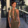 European & American Pattern Patchwork Sequin Mesh Dress - Backless, Hollow Design, Long Holiday Style Dress