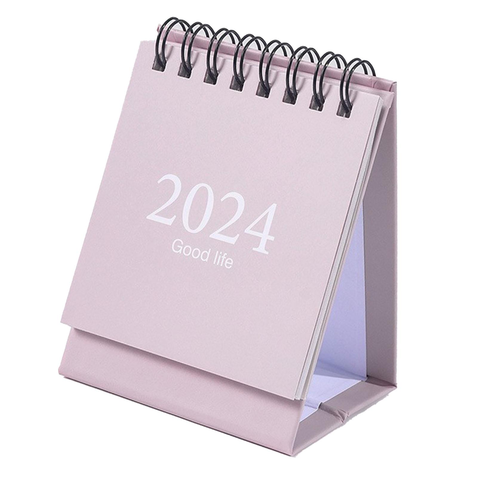 

2024 Mini Calendar Double Wire Coil Calendar Desktop Daily Planner for Home and Office Planning 105x75mm Light Pink Dusty Pink