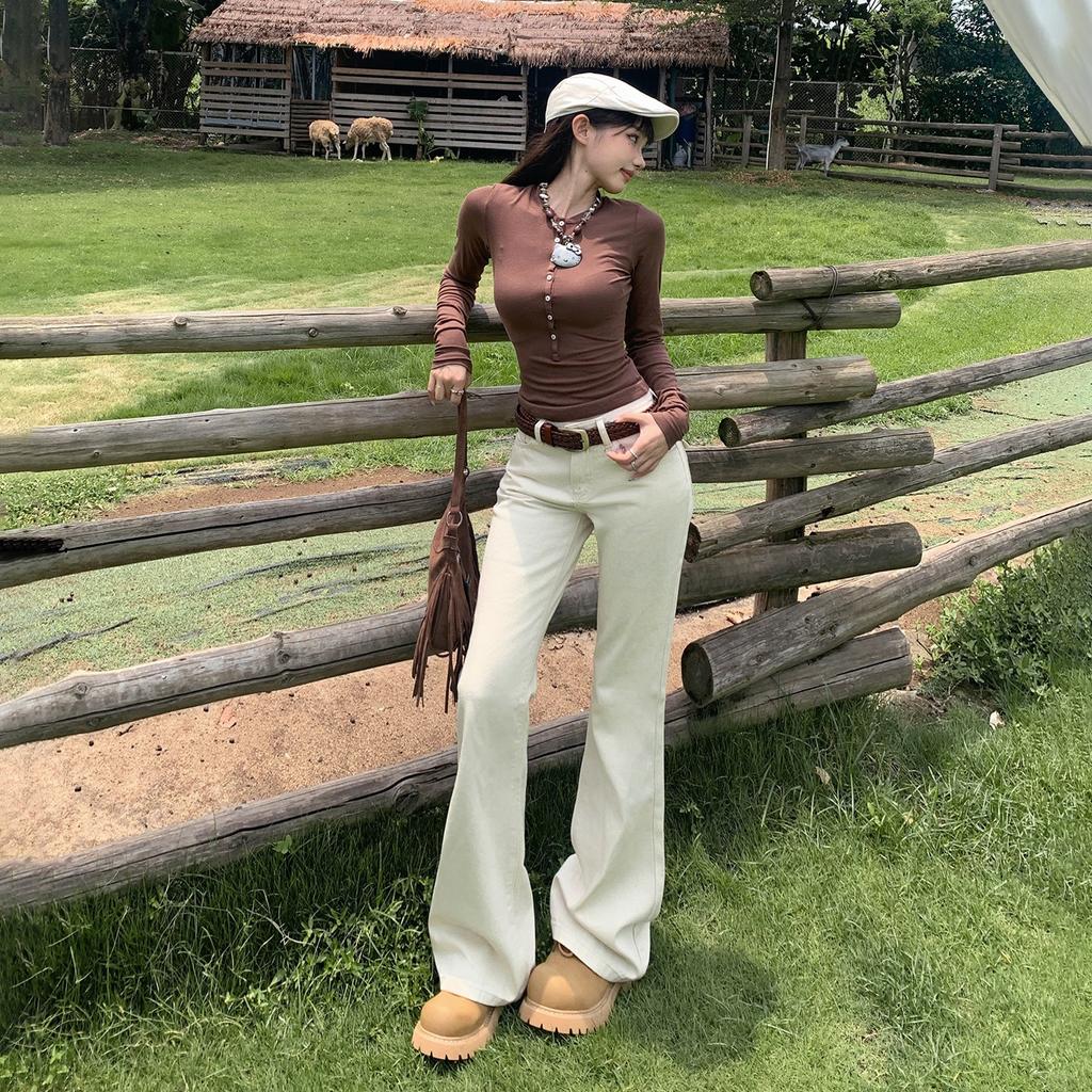 American retro low-rise Spice Girl slim-fit flared pants versatile and thin elastic jeans women's new autumn and winter models