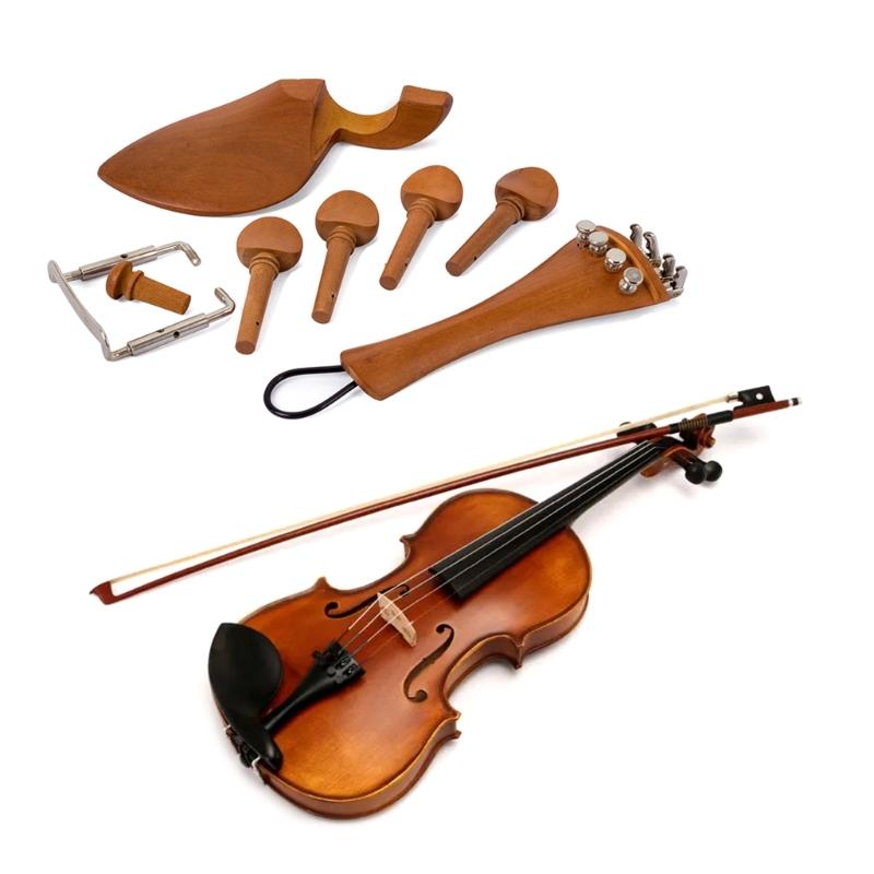 Chinrest Endpin Tailpiece Tuning Pegs Ebony Chin Rest for 4/4 Violin Replacement