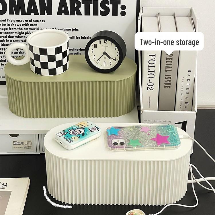 Desktop Cable Organizer Box with Hidden Power Strip and Data Cable Management