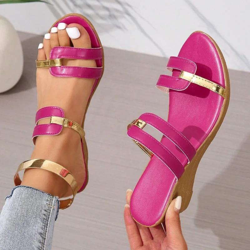 Fashion Fashion Women's Sandals Open Toe Narrow Strap Designer Womens Shoes 2025 Summer Casual Leather Thick Sole Wedge Ladies Slippers