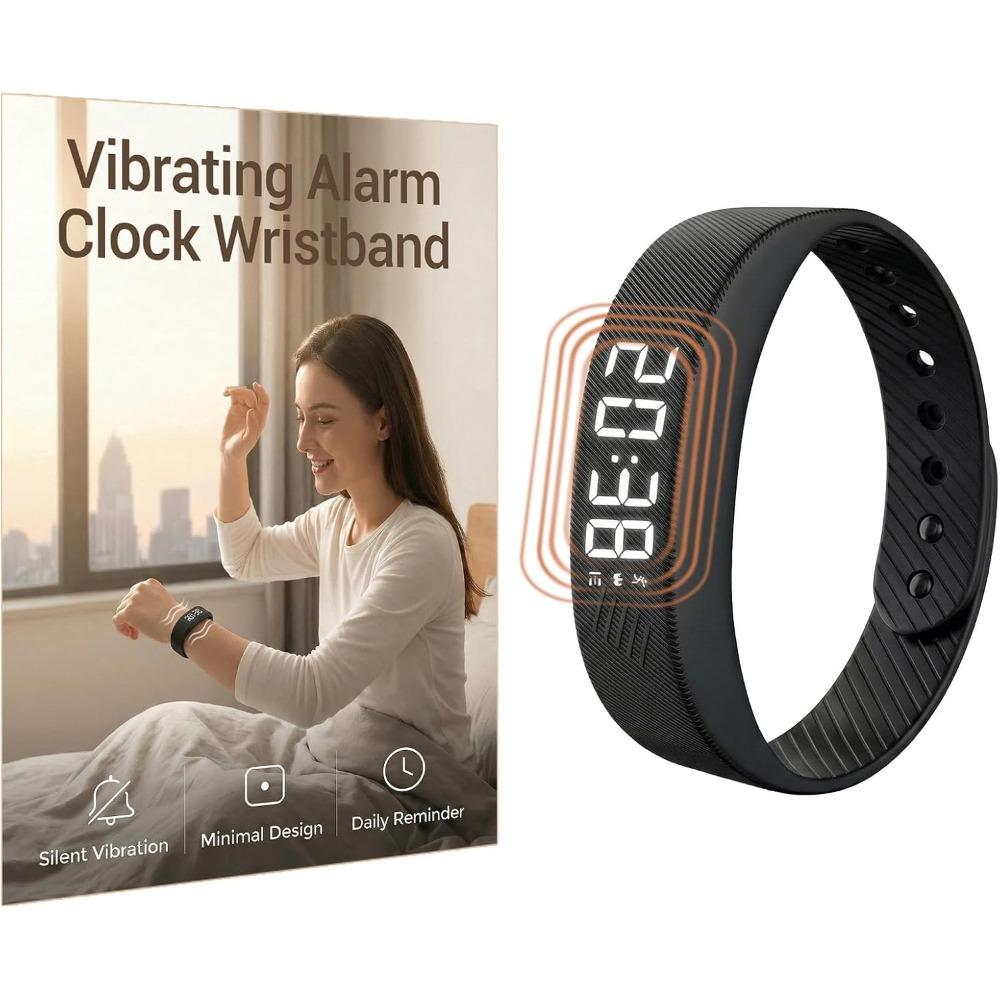 Vibrating alarm clock wristbands and silent alarm clock wristbands are suitable for deep sleepers, deaf people, and students. чёрный